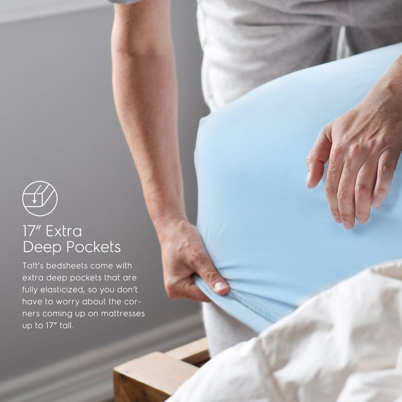 Tafts Queen Sheets Set, Pure 100% Viscose derived from Bamboo Bed Sheets Set, Luxuriously Soft, Silky, Cooling Sheets, Double Stitched, Lifetime Quality Promise (Sky Blue) - Image 4